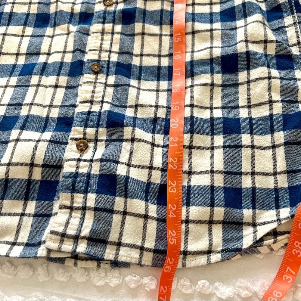 Hanna Andersson Women’s 100% Cotton Flannel Blue and Cream Button Down Sz M EUC - Picture 10 of 13